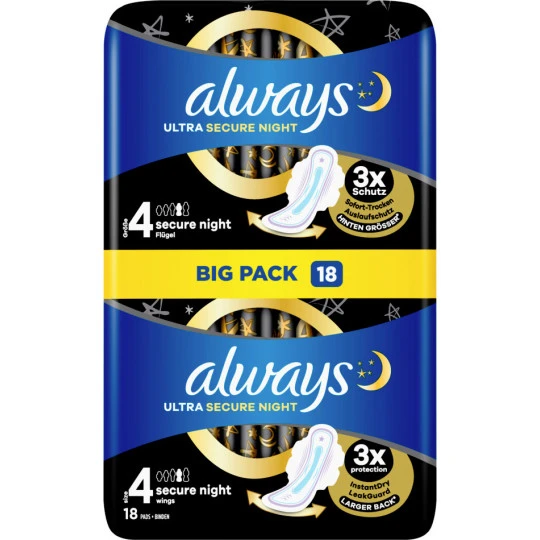 Always® Ultra Secure Night Mit Flügeln Damenbinden Big Pack 18ST 3 Always® Ultra Secure Night Mit Flügeln Damenbinden Big Pack 18ST