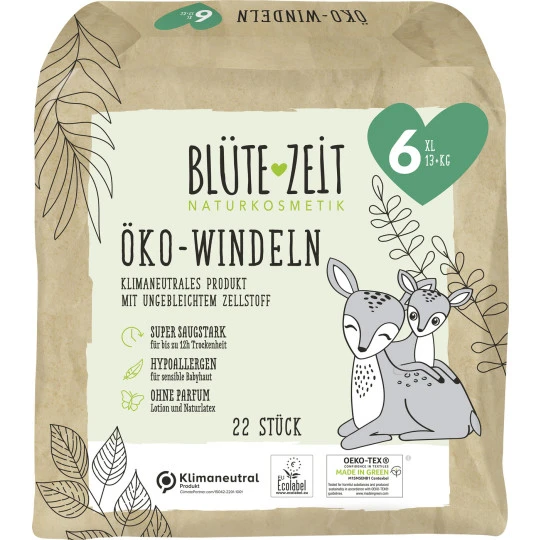 Blüte-Zeit Öko-Windeln Größe 6 XL 13+KG 22ST 3 Blüte-Zeit Öko-Windeln Größe 6 XL 13+KG 22ST