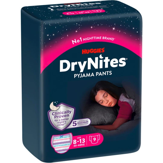 Huggies DryNites Pyjama Pants Girl 8-13 Jahre 30-48KG 9ST 3 Huggies DryNites Pyjama Pants Girl 8-13 Jahre 30-48KG 9ST