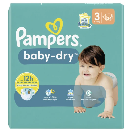 Pampers Baby Dry Windeln Midi 6-10KG Gr.3 34ST 3 Pampers Baby Dry Windeln Midi 6-10KG Gr.3 34ST